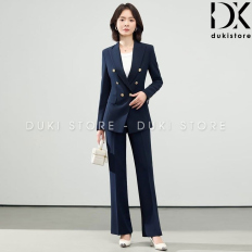 Bộ vest nữ 6 cúc màu xanh than ống suông cao cấp DKX0158