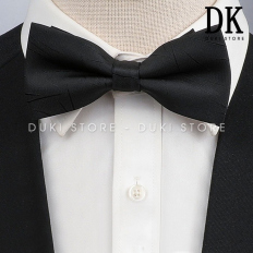 Nơ cài cổ áo sơ mi nam màu đen họa tiết kẻ xước đẹp DNC0002 - DUKI STORE