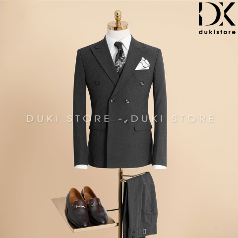 Bộ vest nam 6 cúc màu xám cao cấp DKE0145
