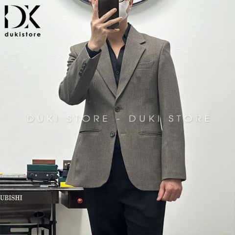 Áo vest nam, áo blazer nam 2 cúc Hàn Quốc kẻ caro nâu sang trọng ADK0024