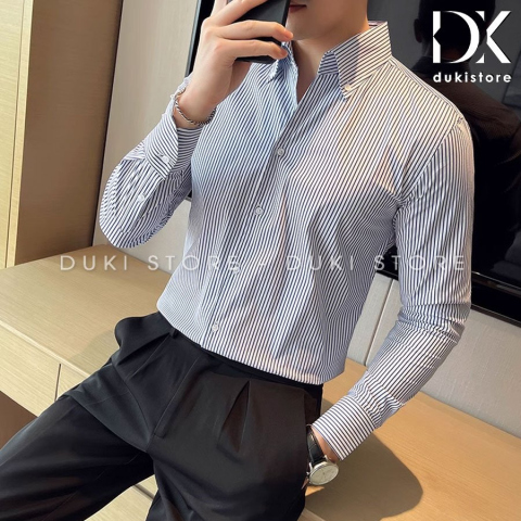 Áo sơ mi nam màu sọc kẻ xanh xám đẹp DSM0005