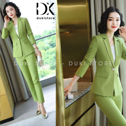 Bộ vest nữ 1 cúc màu xanh bơ sang trọng DKU0004