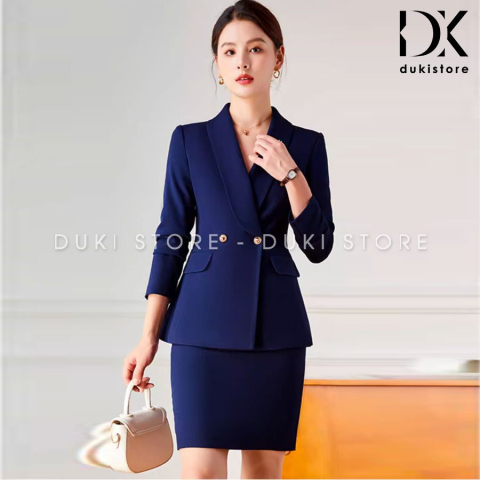 Bộ vest nữ 2 cúc ngang màu xanh than sang trọng DKX0052