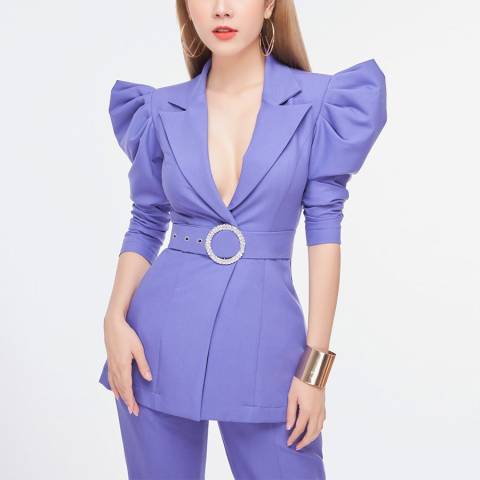 Bộ vest nữ 1 cúc Hàn Quốc màu tím cao cấp VTK0003