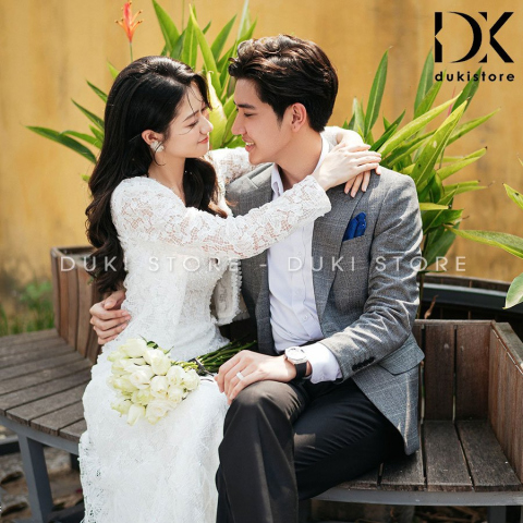 Bộ áo vest nam chú rể áo vest cưới màu xám caro vuông DKR0033