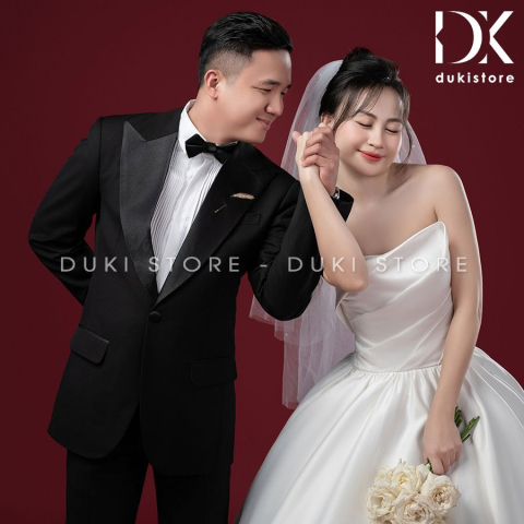 Bộ áo vest nam áo vest cưới chú rể màu đen ve phi DKR0027