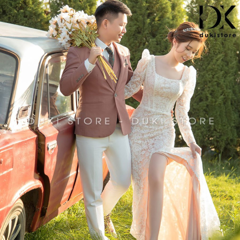 Bộ vest nam chú rể áo vest cưới màu hồng DKR0020