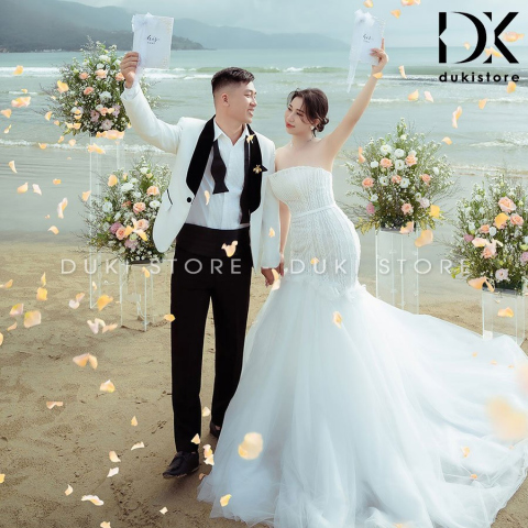 Bộ vest nam chú rể áo vest cưới màu trắng ve phi DKR0041