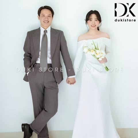 Bộ áo vest nam chú rể áo vest cưới màu xám xước DKR0026