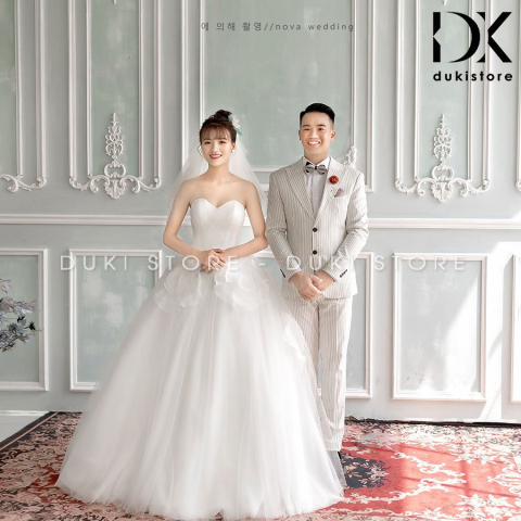 Bộ áo vest nam chú rể áo vest cưới màu trắng sọc kẻ sang trọng DKR0039