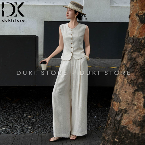 Bộ Linen Gile Quần Ống Rộng Nữ Cao Cấp DKL0001