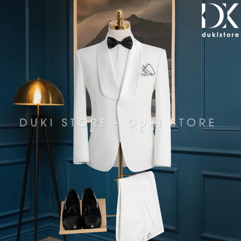 Bộ vest nam 1 cúc tuxedo màu trắng sang trọng DKA0180