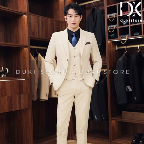 Bộ vest nam 2 cúc màu kem cao cấp DKB0085