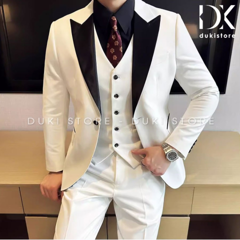 Bộ Vest Nam Tuxedo 1 Cúc Màu Trắng Ve Phi Cực Sang DKA0054