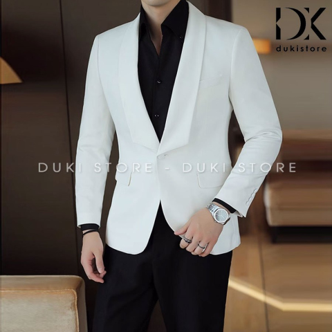 Bộ vest nam tuxedo 1 cúc màu trắng ve sam cực sang trọng DKA0170