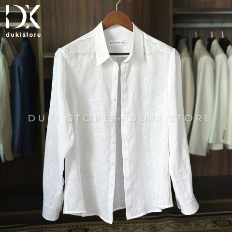 Áo Sơ Mi Nam Màu Trắng Chất Liệu Linen cao cấp DSM0010