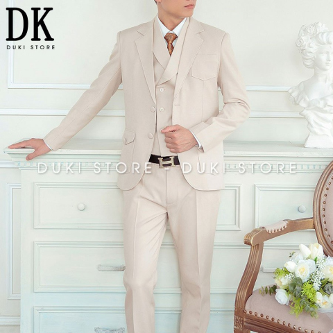 Bộ vest nam 2 cúc Hàn Quốc màu be trẻ trung DKR0007 - DUKI STORE