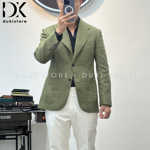 Áo vest nam, áo blazer nam màu xanh rêu 1 lớp chất liệu vải Linen cao cấp thoáng mát mặc hè ADK0026