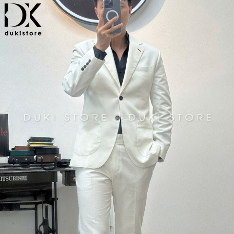 Áo vest nam, áo blazer nam màu trắng 1 lớp chất liệu vải Linen cao cấp thoáng mát mặc hè ADK0029