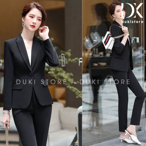 Bộ vest nữ công sở 1 cúc đẹp màu đen cao cấp DKU0006