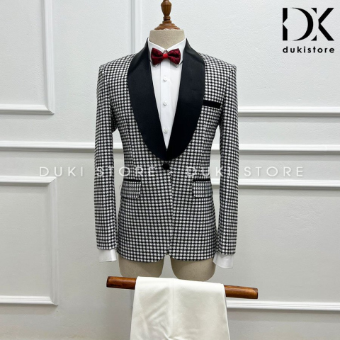 Bộ vest nam 1 cúc ve sam phi kẻ caro trẻ trung DKA0105 