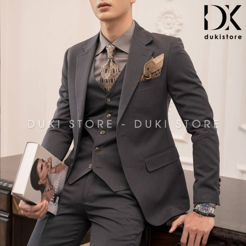 Bộ vest nam 2 cúc màu xám ghi lịch lãm DKB0044