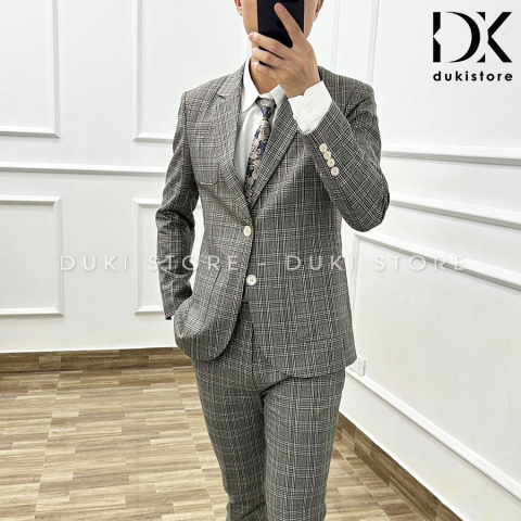 Bộ vest nam 1 cúc kẻ caro  thanh lịch DKB0028