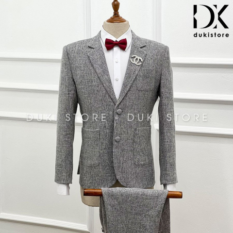 Bộ vest nam 2 nút màu xám muối tiêu sang trọng DKB0027