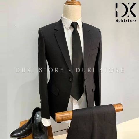 Bộ vest nam đen kẻ caro chìm siêu đẹp DKA0040