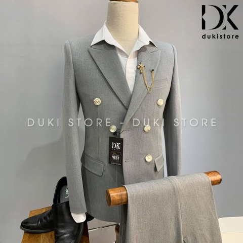 Bộ vest nam 6 cúc Hàn Quốc màu ghi đẹp DKE0017