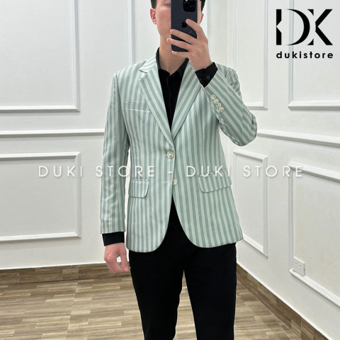Áo vest nam balzer nam màu xanh kẻ sọc phong cách Hàn Quốc ADK0016