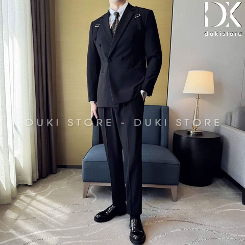 Bộ vest nam 6 cúc màu đen thiết kế phong cách DKE0135
