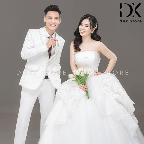 Bộ vest nam chú rể áo vest cưới màu trắng tinh tế DKR0019