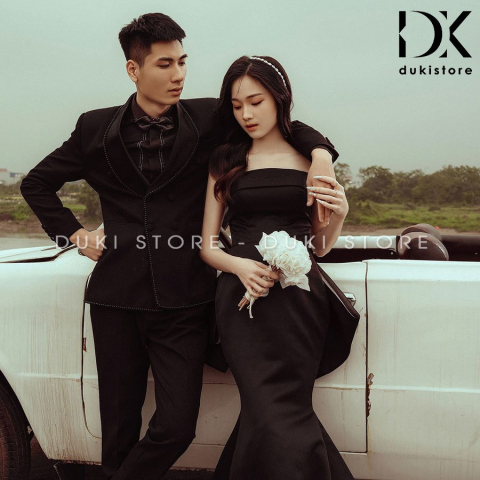 Bộ áo vest nam áo vest chú rể màu đen ve sam đột chỉ cao cấp DKR0032