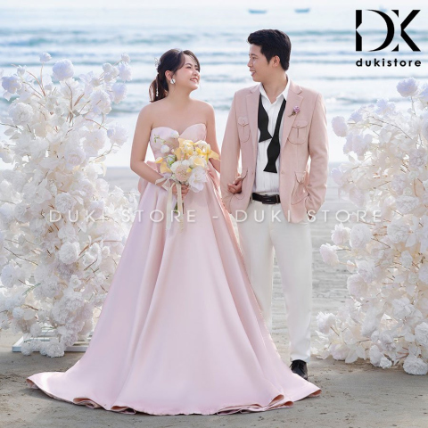 Bộ áo vest nam chú rể áo vest cưới màu hồng sang trọng DKR0025