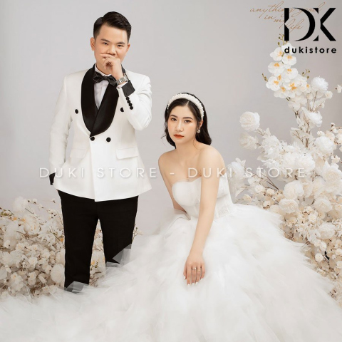 Bộ vest nam chú rể áo vest cưới ve phi màu đen DKR0017 