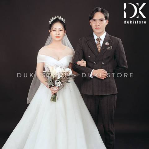 Bộ áo vest nam chú rể áo vest cưới màu xám sọc kẻ DKR0023