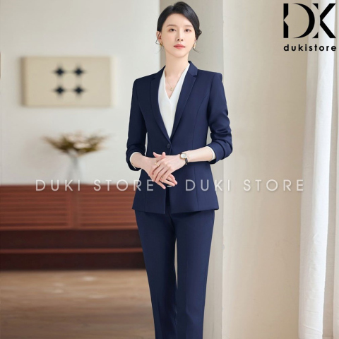  Bộ vest nữ công sở 1 cúc màu xanh than cao cấp DKU0095