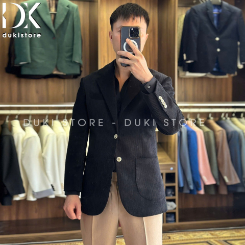 Áo vest nam, áo blazer nam 2 lớp màu đen chất liệu vải tăm nhung cao cấp