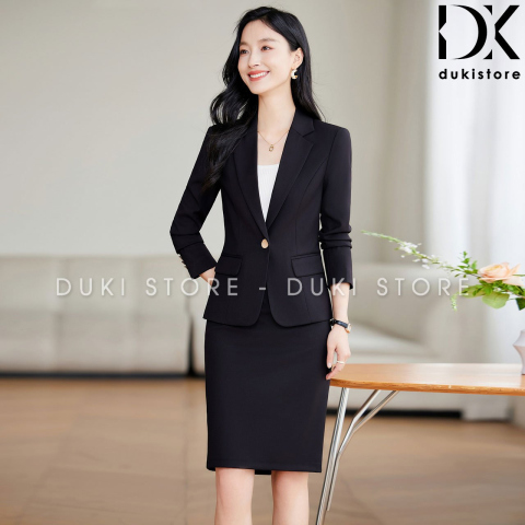  Bộ vest nữ công sở 1 cúc màu đen cao cấp DKU0130