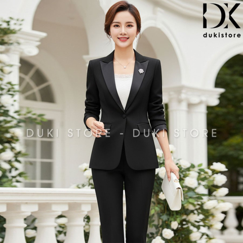 Bộ vest nữ công sở màu đen 1 cúc ve phi cao cấp DKU0133