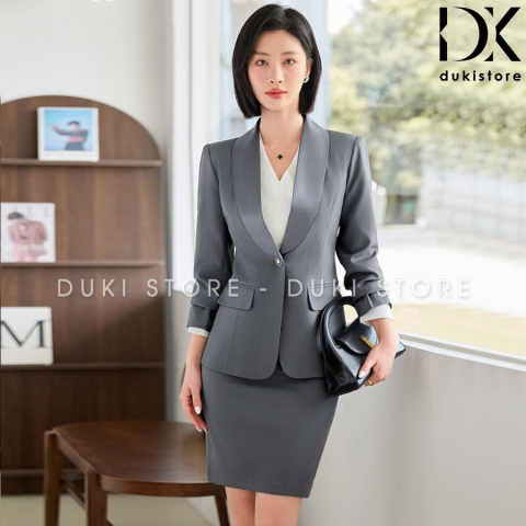 Bộ vest nữ công sở 1 cúc màu xám ve phi cao cấp DKU0132 